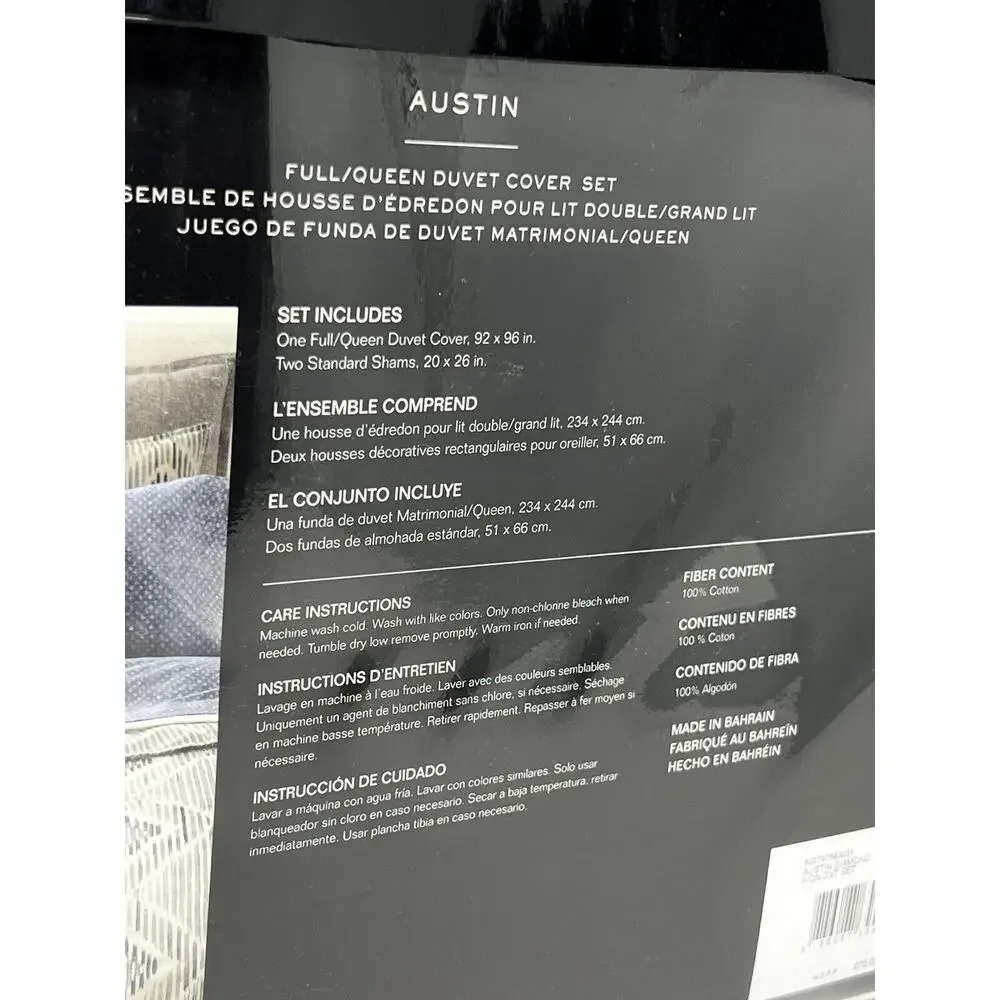 Ralph Lauren Austin Diamond Full Queen Duvet Cover + 2 Shams Grey Blue Set